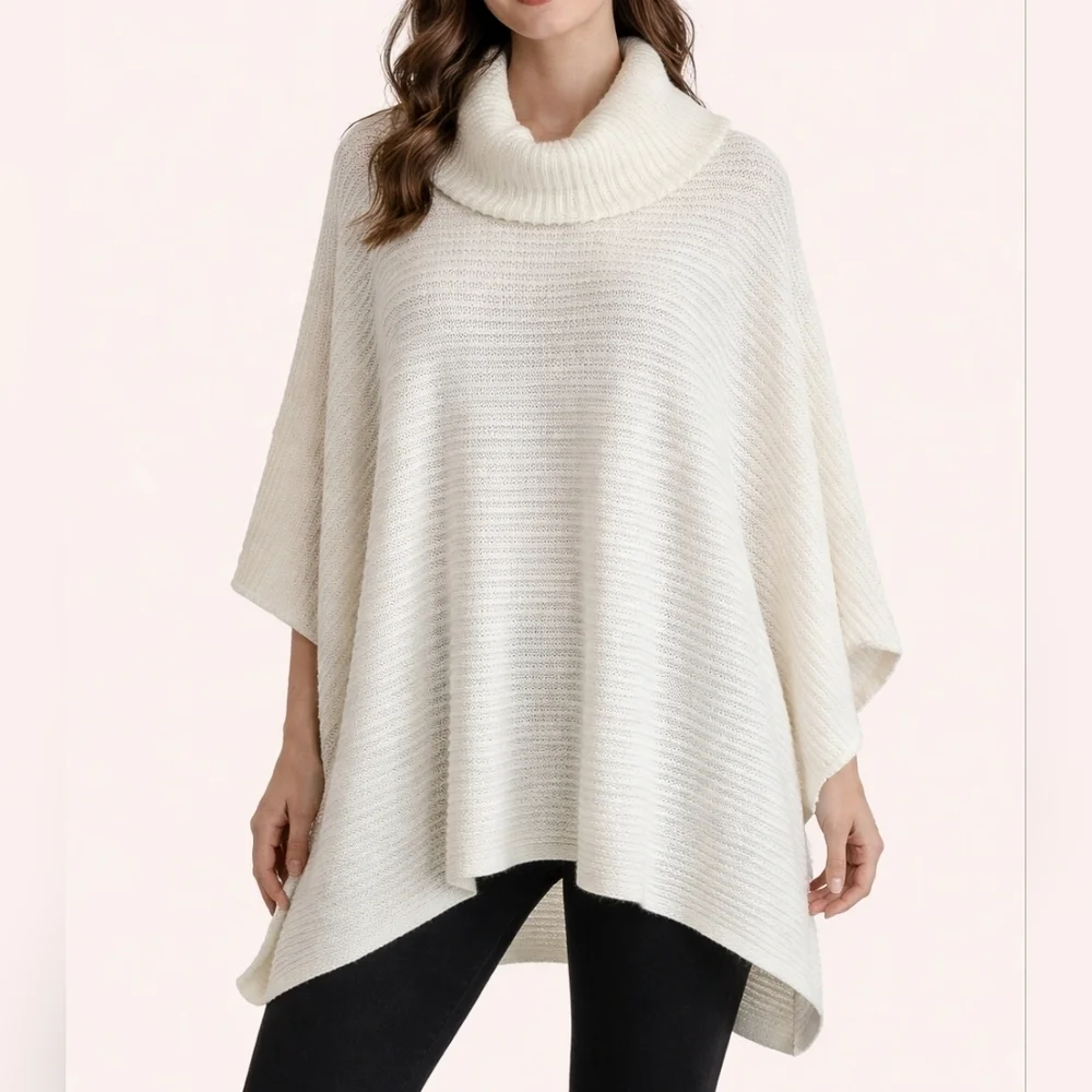 Women's Ann Taylor Factory Ivory Silver Sequin Cowl Neck Poncho